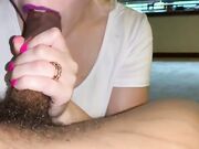 Cute blonde with juicy lips sucking and licking BBC