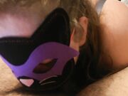 Close up oral sexual intercourse plumpy masked spouse sucking his cock
